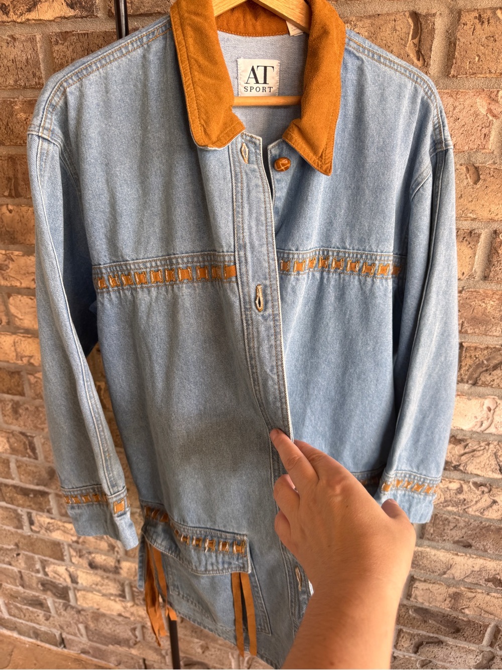 Vintage AT Sport Denim Jacket S Fringe Western Southwestern Boho Oversized - Picture 3 of 16